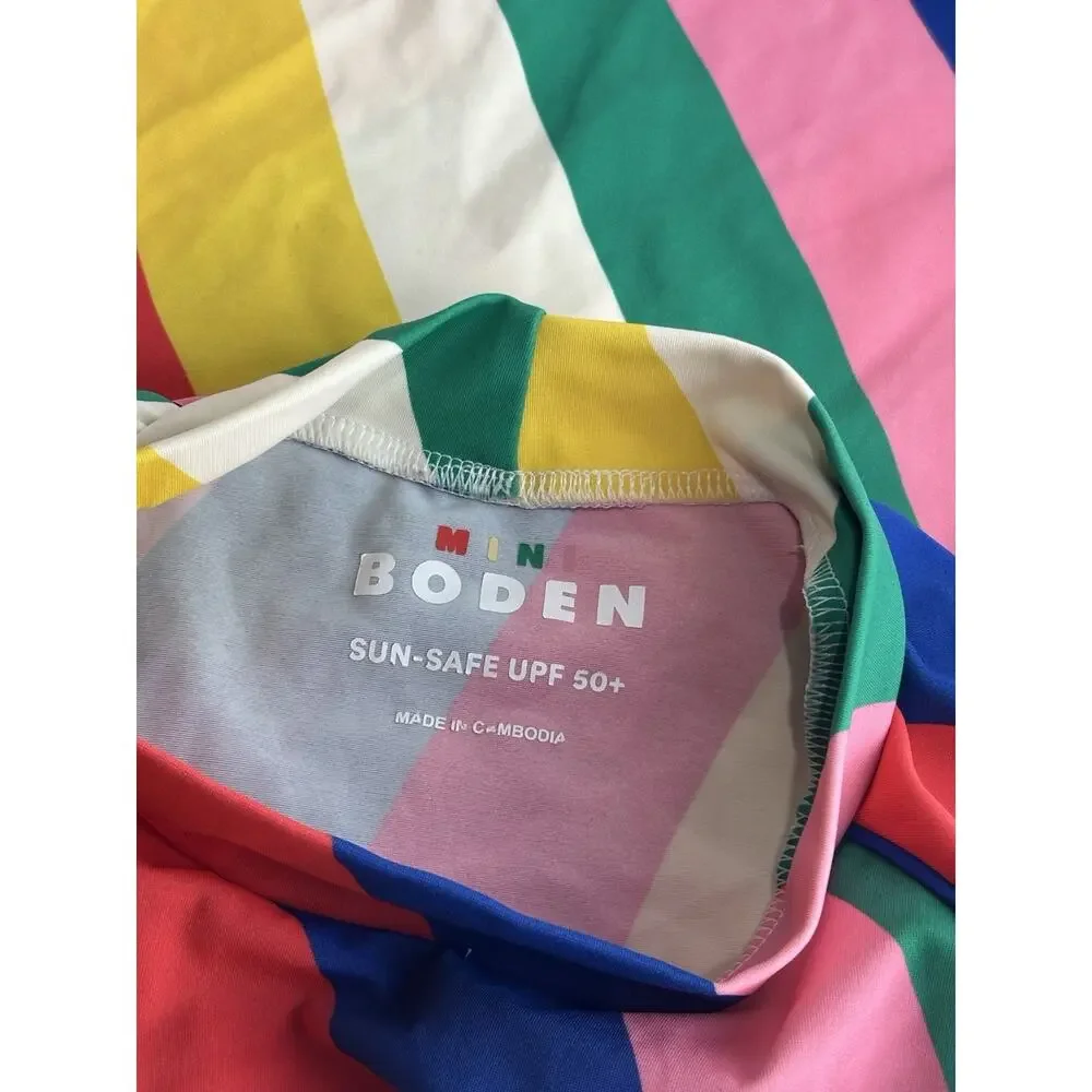 Mini Boden Girls Rash Guard Striped All Over Print UPF 50 +